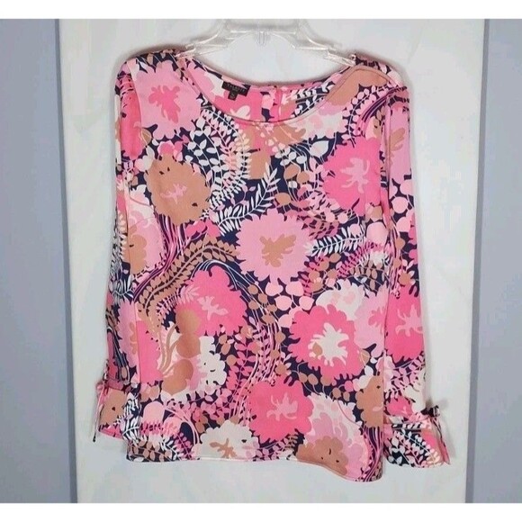 Talbots Floral Top Sz L Petite Vibrant Colorful Classic Feminine Preppy Timeless - Picture 1 of 8